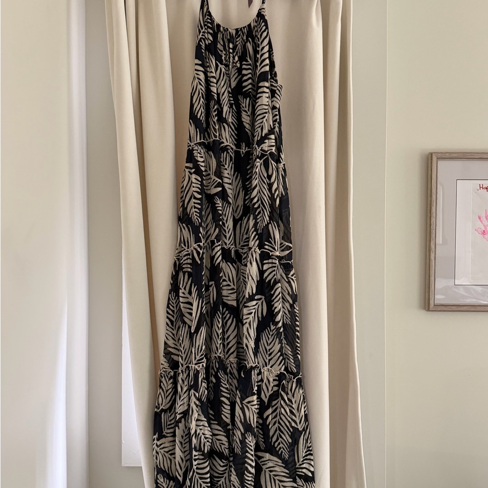 Fifteen Twenty Black Maxi Dress with Cream Leaf Print